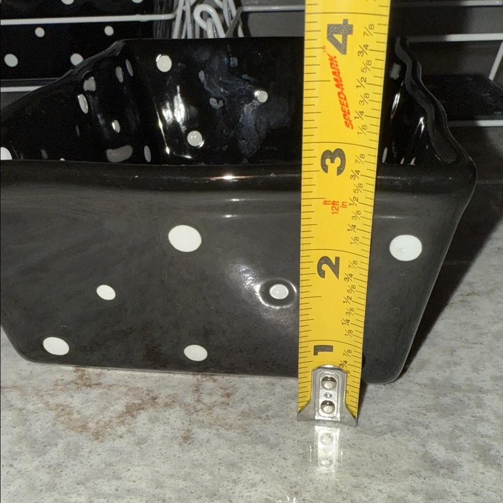 2 TEMP-TATIONS Black White Polka Dot 1 QT Baking Dish w/ Wire Rack Trivet Lid